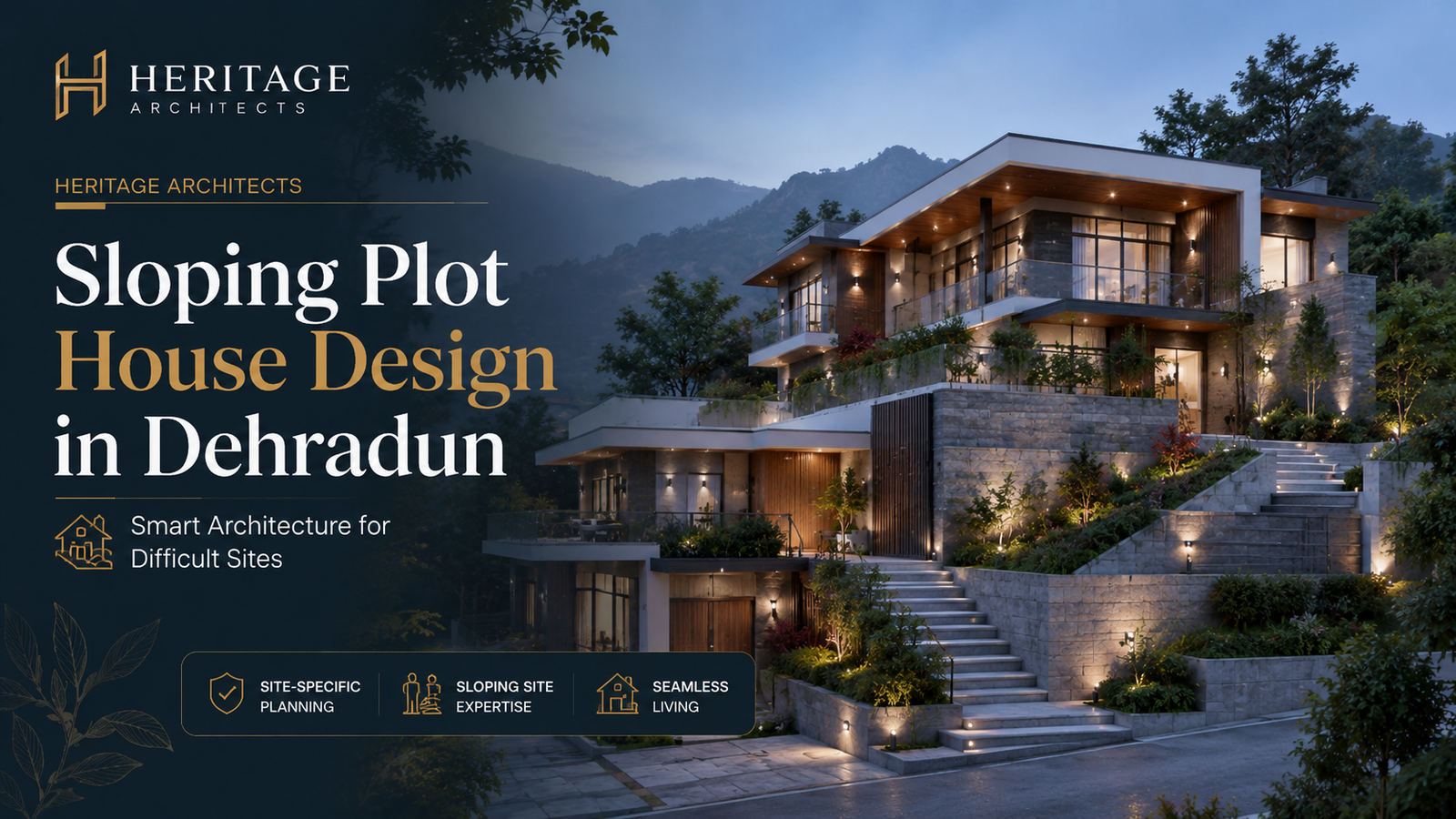Sloping plot house design in Dehradun with split-level architecture