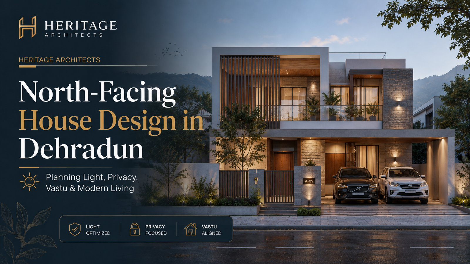 Modern north-facing house design in Dehradun with parking and natural light