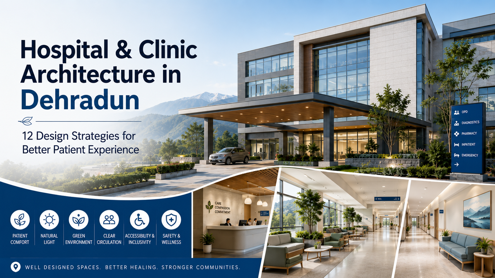 Modern healthcare building designed by a Hospital Architect in Dehradun