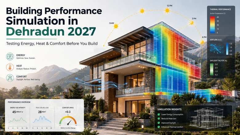 Building Performance Simulation in Dehradun showing energy heat and thermal comfort analysis of a modern home