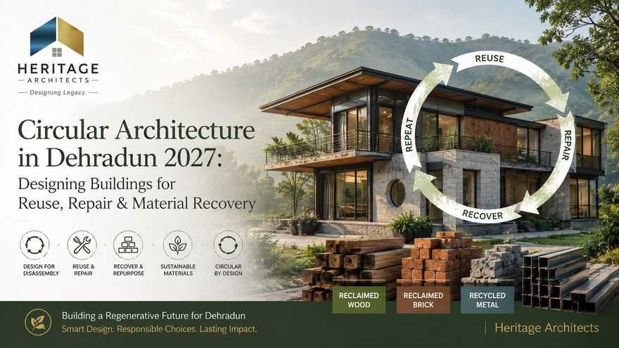 Circular Architecture in Dehradun with reusable building materials, modular construction and material recovery planning