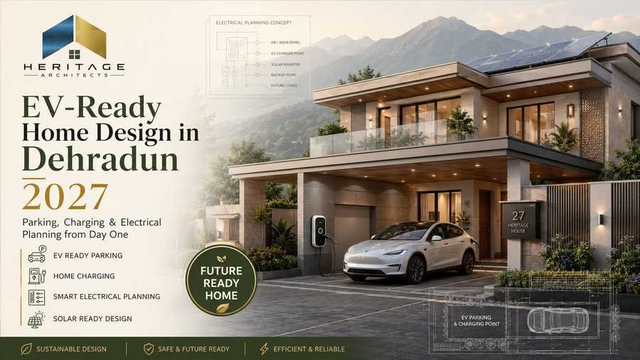 EV-Ready Home Design in Dehradun with electric car charging point and modern residential architecture