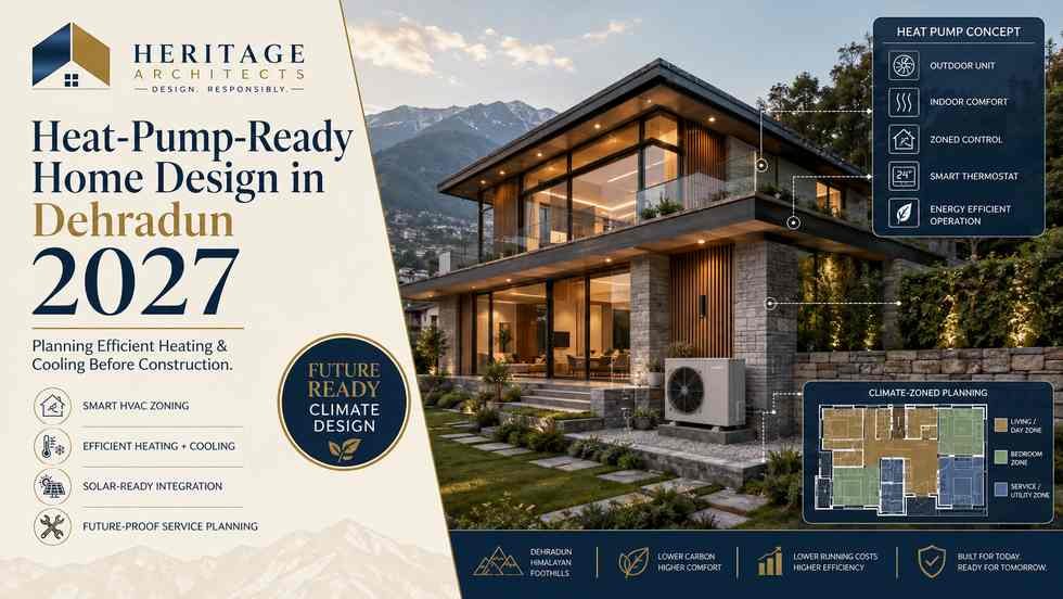 Heat-Pump-Ready Home Design in Dehradun with efficient heating cooling system and climate-responsive modern residence