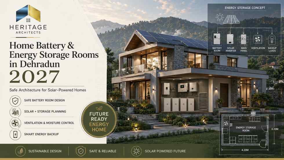 Home Battery Rooms in Dehradun for solar-powered modern residence with safe energy storage architecture