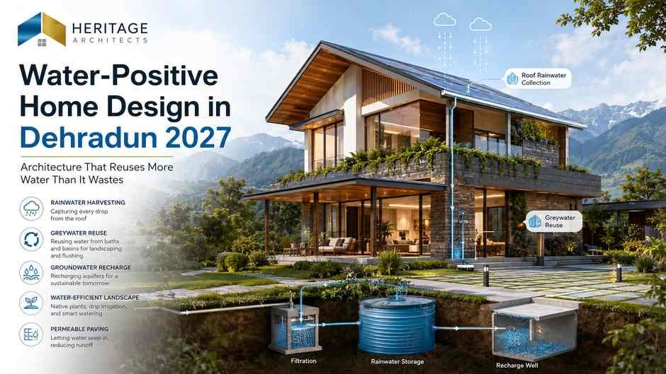 Water-Positive Home Design in Dehradun with rainwater harvesting, greywater reuse and sustainable landscape planning
