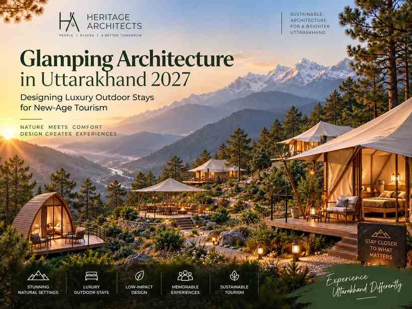 Glamping Architecture in Uttarakhand with luxury tents, mountain views and sustainable outdoor hospitality