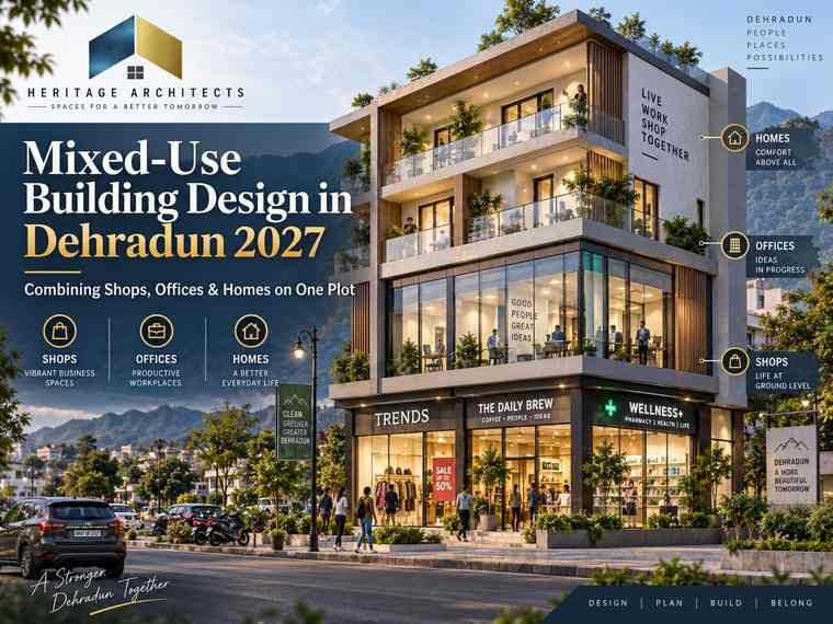 Mixed-Use Building Design in Dehradun with ground-floor shops, offices and upper-floor residences