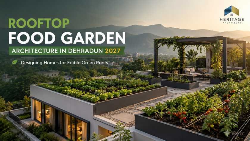 Rooftop Food Garden Architecture in Dehradun with edible green roof, vegetables, herbs and sustainable terrace planning