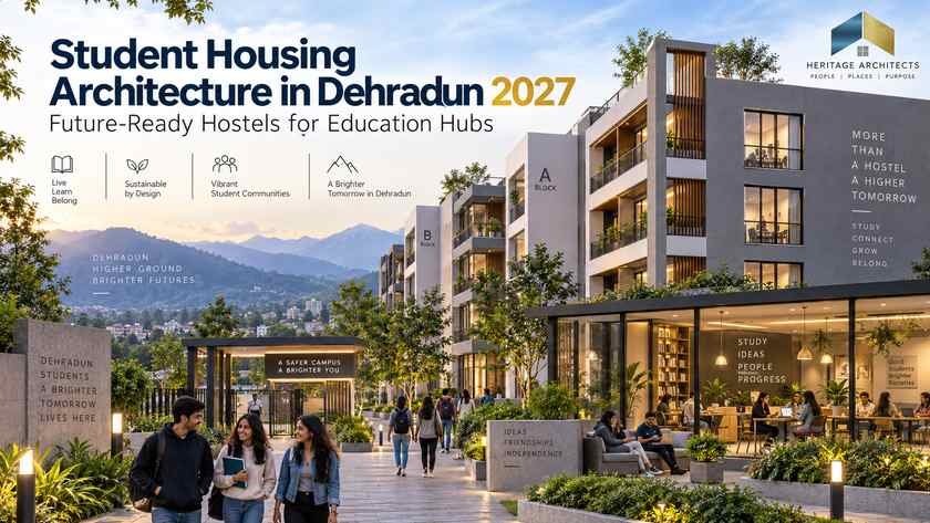 Student Housing Architecture in Dehradun with modern hostel rooms, study spaces and shared student amenities