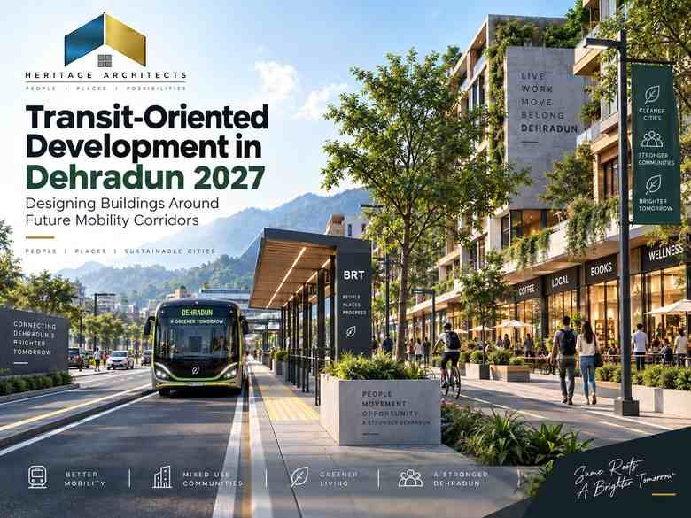 Transit-Oriented Development in Dehradun with mixed-use buildings, public transport, walking and future mobility corridors
