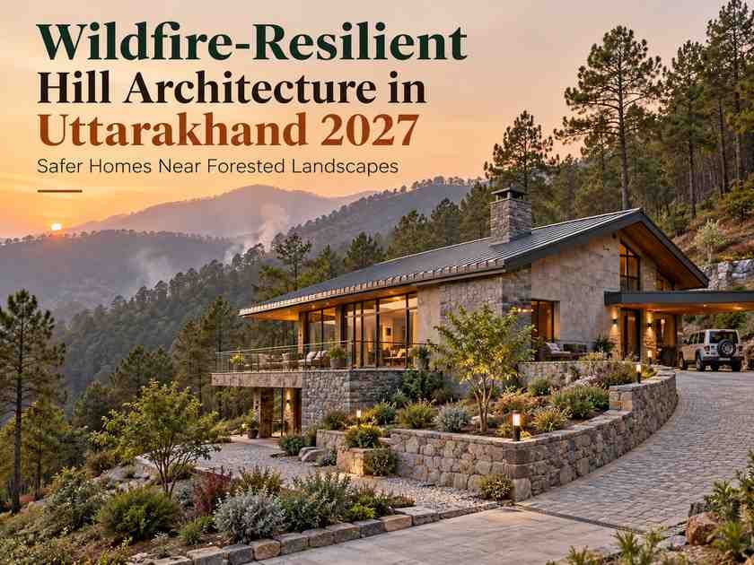 Wildfire-Resilient Hill Architecture in Uttarakhand with fire-conscious landscaping, safer roofing and forest-edge home planning