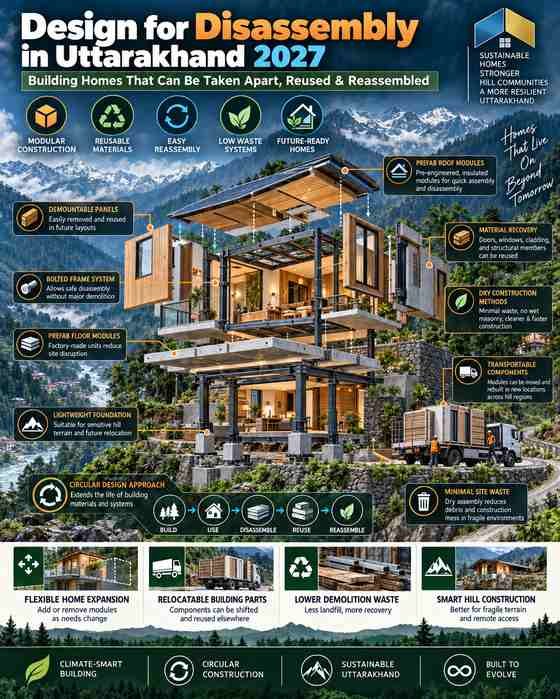 Design for Disassembly in Uttarakhand showing a modular home being dismantled and reassembled